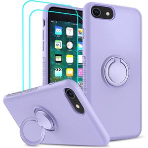 LeYi for iPhone 8/7/ 6s/ 6 Case with 2 PCS Glass Screen Protector for Girls Women, Liquid Silicone Cute Slim Shockproof Protective Case Cover with Stand for Apple iPhone 8/7/ 6s/ 6, Purple