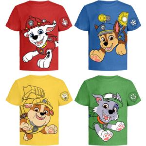 Paw Patrol Graphic T-Shirt (Sets) Marshall Chase Rubble Rocky Skye Everest Zuma Outfit Tee Toddlers Birthday to Kids Clothes (Blue/Yellow/Red/Green) 3T