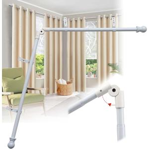 Corner Window Curtain Rod, 1" Heavy Duty L-Shaped Curtain Rods, 36-136" Adjustable with 180 Connector, DIY Angled Curtains Rod for Bay Window, Corner Windows and Curved - White