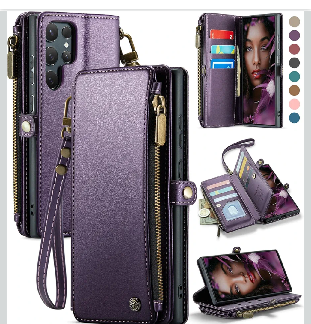Defencase for Galaxy S25 Ultra Case Wallet with RFID Blocking Card Holder for Women Men, PU Leather Magnetic Snap Flip Wrist Strap Zipper Wallet Phone Cases for Samsung Galaxy S25 Ultra 6.9", Purple