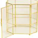 Elegant Glass Jewelry Display Box, 3-Tier with Gold Frame, Perfect Glass Case for Displaying Collectibles & Organizing Makeup, Multi-Functional Showcase