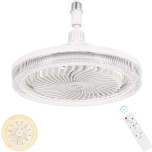 Multifunctional Ceiling Fan with Light & Remote Control, E26 Socket, Dimmable LED Bulb, Silent Operation, Ideal for Bedroom, Kitchen, Garage, Bathroom - White