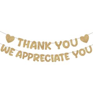 Fulmoon Pre Strung Thank You We Appreciate You Glitter Banner Funny Appreciation Banner for Employee Coworker Staff Teacher Thank Sign Party Decorations(Champagne Gold)