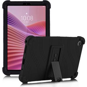 ATOOZ for Lenovo Tab One 8.7 Case 2025 (TB305FU),Soft Silicone Shockproof Kids Case for Lenovo Tab K9 Tablet 8.7 inch with PC Stand (Black)