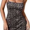 SHENHE Women's Leopard Dress Spaghetti Strap Animal Print A Line Flare Mini Cami Dress, S