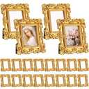 AceOrbit 20 Pcs 2x3 Inch Mini Gold Picture Frames for Wedding Small Victorian Vintage Antique Ornate Retro Baroque Photo Frame Pack with Backboard for Wall Hanging Tabletop Display Decor (Square)