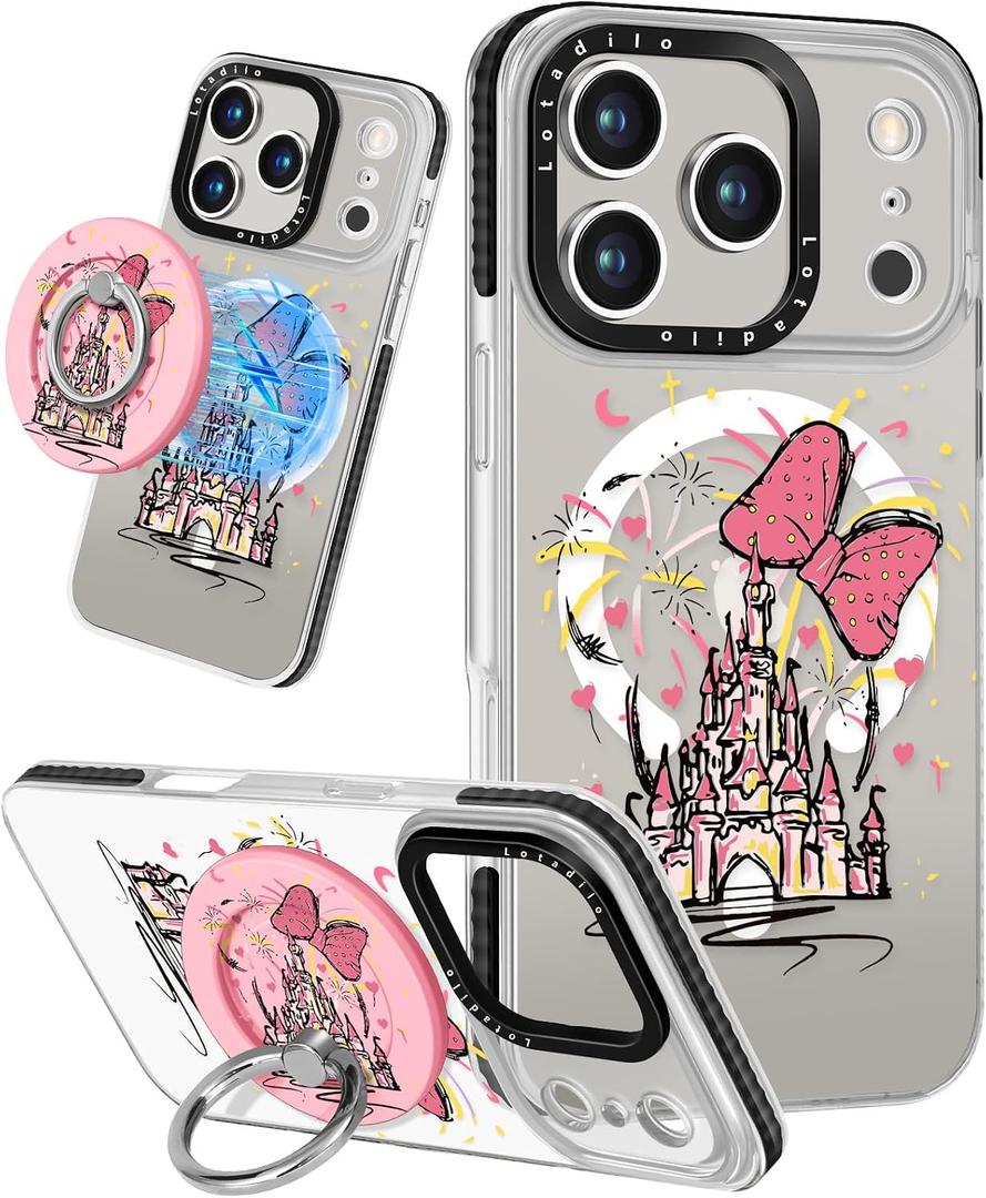 Lotadilo Case for iPhone 17 Pro Max Case Compatible with Magsafe Ring Holder Stand - for Women Castle Design TPU Phone Cover for Girls Girly Funny Fashion