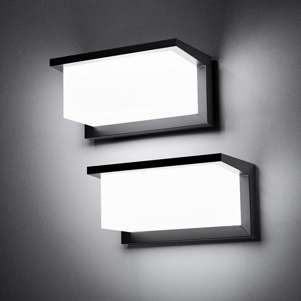 Outdoor Wall Sconce Lights 2 Pack Daylight, Modern LED Exterior Wall Light 1500LM, 3CCT Selectable 3000K 4000K 5000K, Waterproof Wall Mounted Light with Flood-Effect Lighting for Porch, Garage