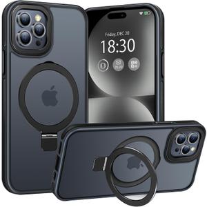 Magnetic Case for iPhone 15 Pro, with Invisible Ring Stand, Military Drop Protection, Shockproof Anti-Fingerprint Matte Protective Cover for iPhone 15 Pro, Black