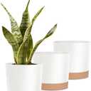 kubvici Indoor Plant Pots Planters 8 inch Plastic Planter with Hole & Saucer Flower Pots Modern Decorative for Outdoor Garden Home (White x 3 Pack)
