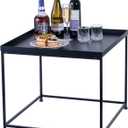 MyGift Tray Top Side Table, 24 Inch Square End Table with Raised Edge, Matte Black Metal Nightstand for Living Room, Bedroom, Small Spaces