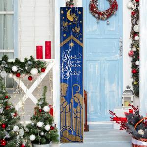 Christmas Wooden Porch Sign 47.2" Nativity Scene Welcome Sign for Front Porch, Vertical Standing Outdoor Porch Decor for Home Front Door Yard Farmhouse Hanging Christmas Decoration