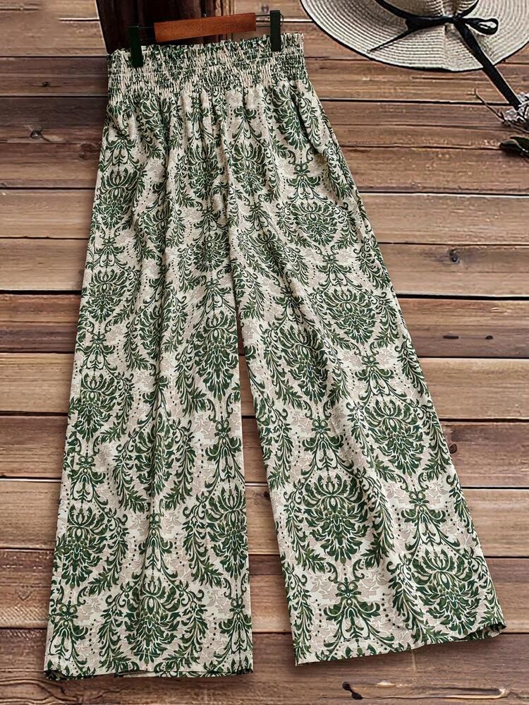 Green Damask Wide Leg Pants
(L)