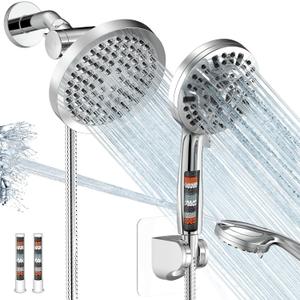 Shower Head with Handheld Spray Combo,High Pressure Dual Double Rain Shower Head with Handheld 10-Mode 78" Hose Chrome