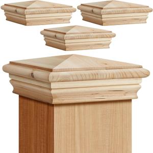 Geetery 4 Pcs 4 x 4 Wood Newel Post Cap Fence Post Cap for Fence Topper Top Resistant Decking Caps for Outdoor Fences, Mailboxes and Decks (Cedar Wood)