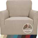 ZNSAYOTX 1 Piece Jacquard Chair Slipcovers for Living Room High Stretch Chair Covers with Arms Anti Slip Pets Friendly Couch Sofa Armchair Cover Furniture Protector (Chair, Khaki) (Small (31"-46"))