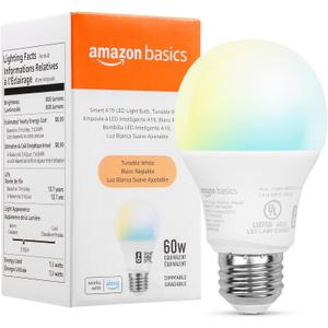 Amazon Basics Smart Indoor LED Light Bulb, Sunset-to-Midnight Activated, Works with Alexa Only, Tunable White, 7.5 W, 1-Pack