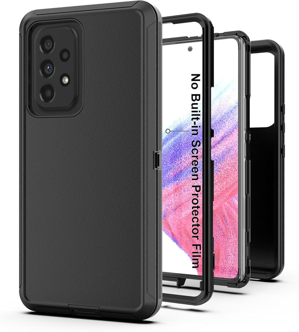 for Galaxy A53 5G Case, Heavy Duty Protective Case with [3 in 1] Rugged Rubber Shockproof Protection Cover for Samsung Galaxy A53(Black)