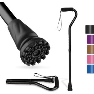GPTCAMP Walking Cane and Walking Stick for Men Women, Lightweight Folding Canes with Offset Soft Cushioned Handle, Adjustable & Collapsible, Mobility & Leg Surgery Recovery (Black)