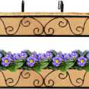 2pcs 24 Inch Window Deck with Coco Liner, 24" Window Boxes Horse Trough with Coconut Coir Liner, Metal Hanging Flower Planter Window Basket Deck Railing Planter Boxes for Outdoor Indoor Lawn