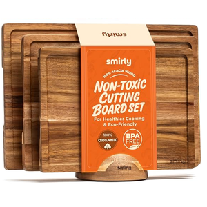 SMIRLY Walnut Wood Cutting Boards for Kitchen, Set of 3 with Holder Large  Small, Walnut Wooden Cutting Board Set with Deep Juice Grooves, Non Toxic Serving Tray, Perfect Mother's Day Gifts