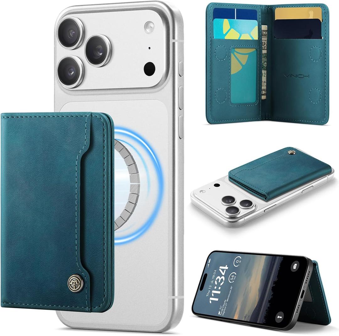 Vinich for MagSafe Wallet Magnetic RFID Blocking Card Holder Compatible with MagSafe Phones and Cases, Strong Magnet Minimalist Phone Wallet for iPhone 17/16/15/14/13/12/Pro/Max/Plus, Vintage Green