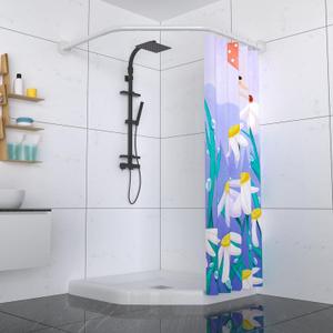 Corner Shower Curtain Rod Adjustable Stainless Steel Diamond Shaped Rack Drill Free Install for Bathroom, Bathtub, Clothing Store (Diamond Shaped White, Both Sides: 17"-25.6",Middle:20"-26)