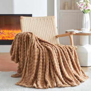 3D Bubble Plush Blanket Textured Fleece Throw Soft Warm Cozy Blanket Couch Bed Throw Brown 50x60 Inches, Rich Brown