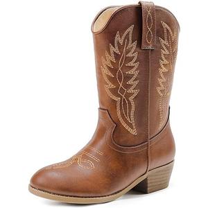LAURMOSA Cowgirl Boots for Little Girls Mid Calf Pointed Toe Kid Cowboy Boots Side Zipper Classic Embroidered Western Boots Horse Riding Shoes Party for Toddler Little Big Kids 3