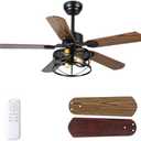 Dannilong Farmhouse Ceiling Fan with Light and Remote 42" Rustic Flush Mount Ceiling Fans 5 Dual Finish Blades Carnegie Industrial Fandelier for Living room Bedroom Patio E26