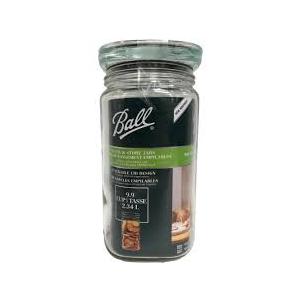 Ball Wide Mouth Mason Jar 9.9 Cup (1 Pack) With M.E.M Wooden Storage Lid for Storage, Grains, Herbs, Pasta, Coffee, Cookies