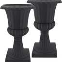 Arcadia Garden Products Plastic Garden Pedestal Urn, Set of 2 Classic Decorative Garden Pot Planter for Indoor and Outdoor Plants, 10 x 17, Black