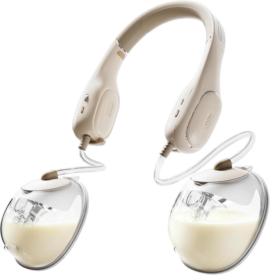 NCVI Neckband Automatic Breast Pump Hands Free, Portable Wearable Electric Milk Breastfeeding Pump Machine for Office/Travel/Home, Slim Collection Cups with 19/21/24mm Silicone Flange Inserts