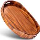 HouseJoy Acacia Wood Serving Tray with Handles, Decorative Ottoman Tray Platter for Breakfast in Bed, Living Room, Coffee Table, Lunch, Dinner, Bathroom, Candle Display,16.5"x13" (1pcs)