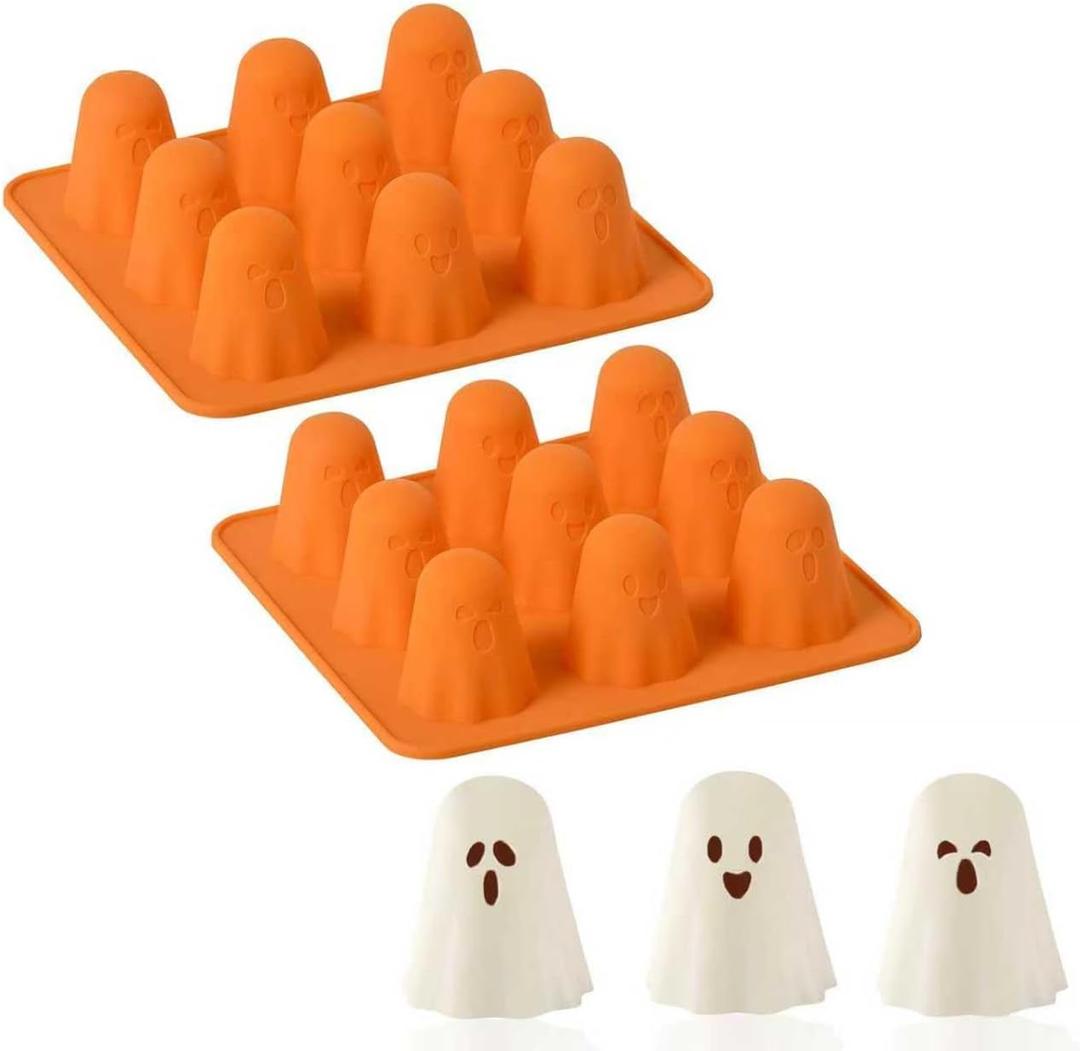 Ghost Silicone Mold, 2 Packs Halloween Silicone Ghost Molds, 9-Cavity Cute Ghost Mold for Jelly Gummy Candy Cake, Halloween decorations