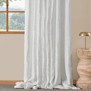 BULBUL White Linen Curtains 84 inches Long for Living Room,2 Panels Linen Ivory Cream Semi Sheer Light Filtering Tulle Curtains,Neutral Farmhouse Country Boho Bedroom Curtain Drapes