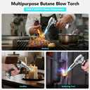 Butane Torch Lighter, Refillable Kithcne Torch with Safety Lock, Continuous Flame Mode, Adjustable Flame for Kitchen, Soldering and Bakingl(Butane Gas Not Included)