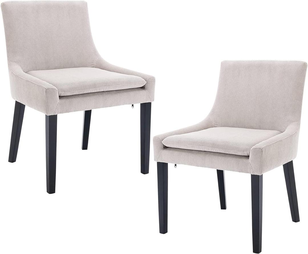 COLAMY Modern Dining Chairs Set of 2, Upholstered Corduroy Accent Side Leisure Chairs with Mid Back and Wood Legs for Living Room/Dining Room-Beige