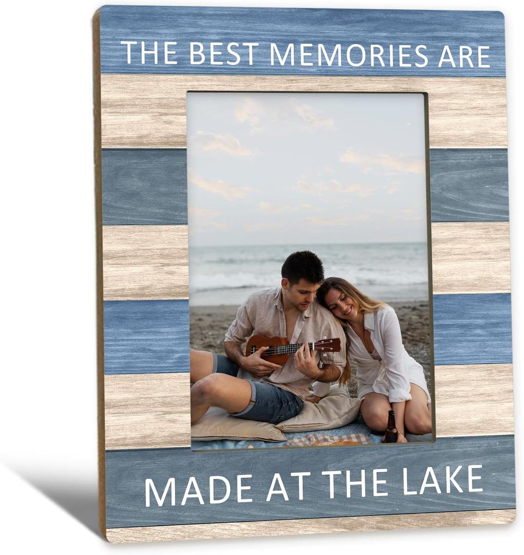 Lake House Gifts Picture Frame 5x7, Lake House Decor Photo Frame, Birthday Gifts for Lake Lover Women Men, The Best Memories are Made at the Lake Wooden Picture Photo Frames for Desk Home Room Decor
