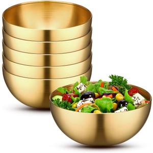 Nuogo 6 Pcs Gold Mixing Bowls Stainless Steel Mixing Bowl Decorative Gold Esthetician Bowls Metal Serving Bowl for Facial Cereal Rice Noddle Fruit Kitchen Party Cooking Baking Prepping(5.9 Inches)