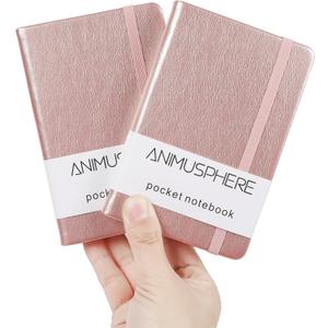 Animusphere 2Pack Pocket Notebook Small Notebook Journal Notebook 4 inches x 5.7 inches 200 Pages Leather Cover With Pen Holder Page Marker Ribbons (Rose Gold)