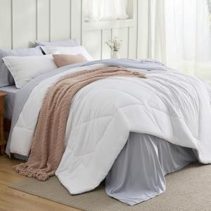 Bedsure King Comforter Set - 7 Pieces Reversible White and Grey Bedding, King Bed Set for All Seasons, Bed in a Bag with Down Alternative Comforter, Grey Sheets, Pillowcases & Shams