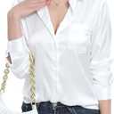 TOLOVIC Womens Satin Silk Blouses Blouse Button Down up Shirts for Women Casual Loose Long Sleeve Business Work Tops Size S