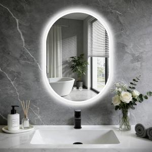 16x24 LED Bathroom Mirror with Lights Oval, Lighted Bathroom Vanity Mirror for Wall, Front Lit and Backlight, Anti-Fog, 3 Color Dimmable, Vertically Only