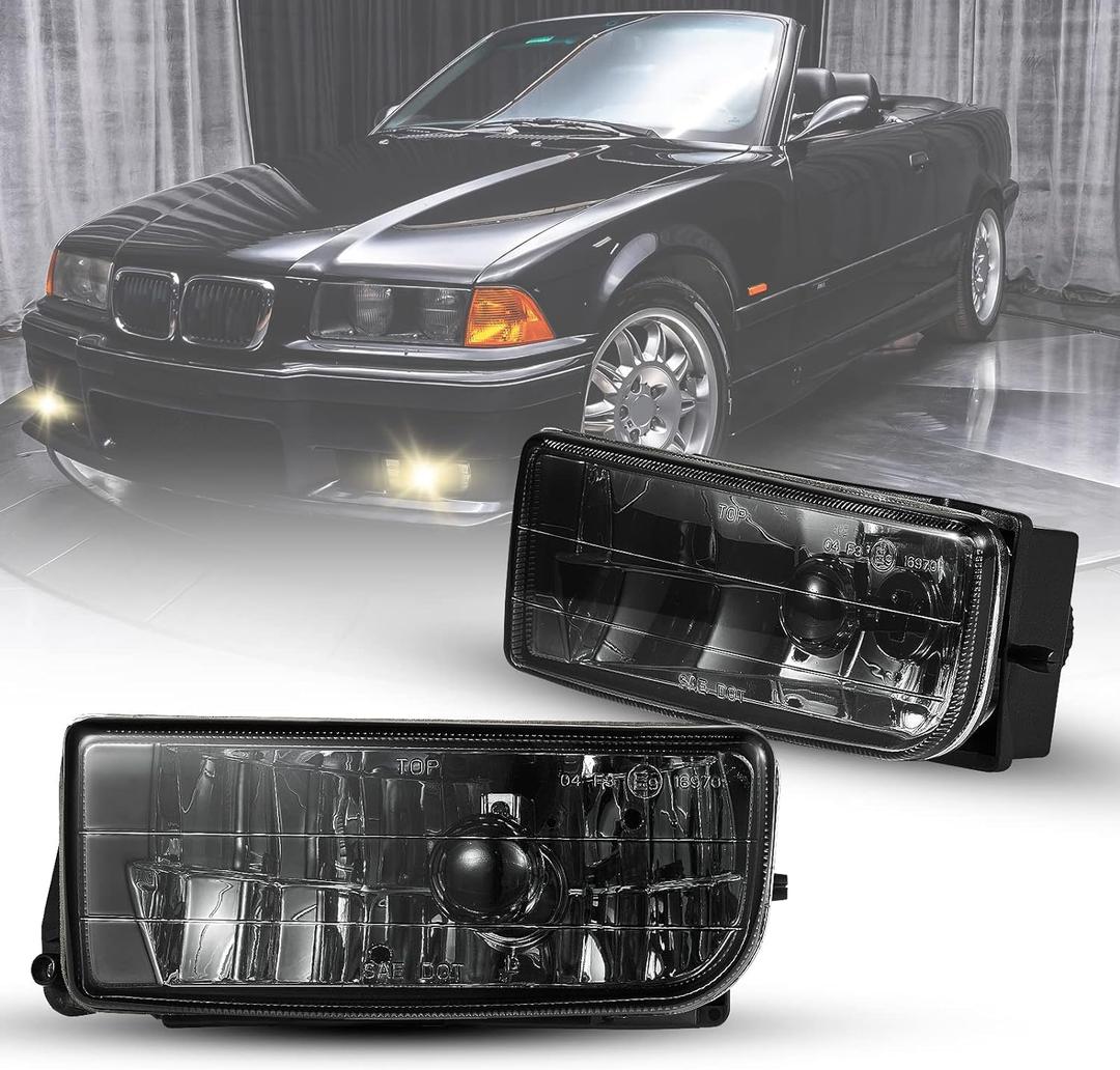 Fog Lights Lamps for 1992 1993 1994 1995 1996 1997 1998 1999 BMW (M3 E36) 318i 318is 318ti 320i 323i 323is 325i 325is 328i 328is 3 Series Original Design, 1 Pair (Smoke Lens)