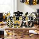Roowest Metal Congrats Grad Tabletop Sign Black and Gold Graduation Table Decoration Centerpiece Class of 2026 Tiered Tray Decor with Wooden Base for Desk Shelf Mantel Party Student Teacher Gift