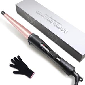 Hair Curling Wand, 1/2-1 Inch Tapered Curling Iron, Professional Ceramic Hair Curler Wand for Long & Short Hair, Curling Iron with 2 Temperature, Include Heat Protective Glove-Pink