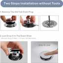 Chrome Plated Universal Tub Dain Stopper, Hidrop Pop Up Bath Drain Tip Toe Bathtub Drain Stopper,Conversion Kit Assembly, Replaces Lift and Turn, Tip-Toe and Trip Lever drains for Tub, EZ Install