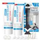 8Oz Black Waterproof Caulk & Seal Silicone Sealant, Wadities Tile Grout Repair Kit with Grout Remove Scraper, Shrink & Crack Proof for Bathroom, Shower, Kitchen, Floor (4Oz, Pack of 2)