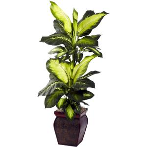 Nearly Natural Artificial Dieffenbachia, Floor Plant Faux Greenery With Decorative Planter For Indoor Home Decor